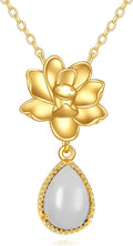 KECHO 14K Gold Lotus Flower Necklace Delicate Lotus Flower Chalcedony Pendant Jewelry for Women Birthday Valentines Day Gifts for Her Mom Wife