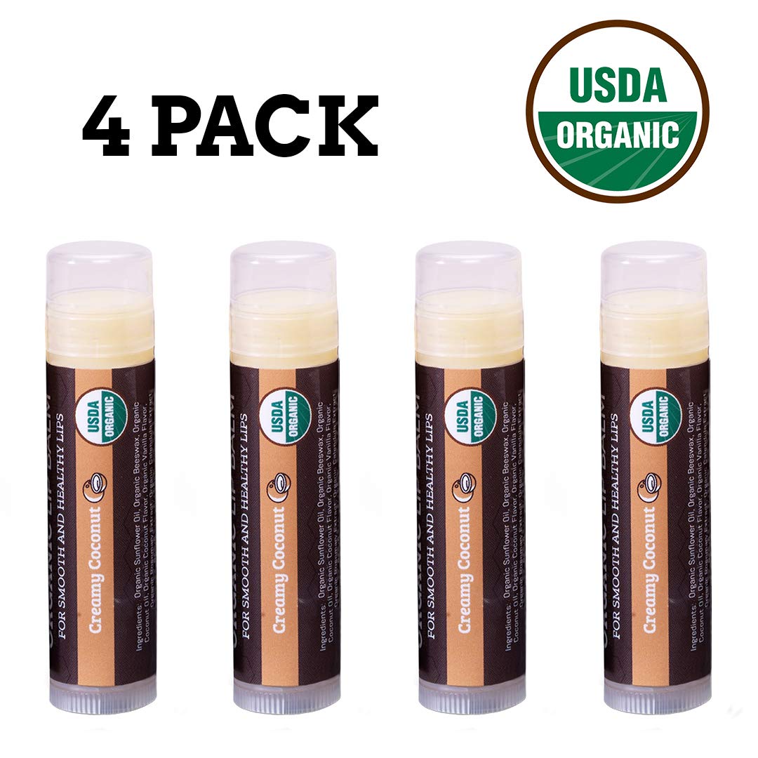 Earth's Daughter USDA Organic Lip Balm 6-Pack - Fruit Flavors, Beeswax, Coconut Oil, Vitamin E - Best Lip Repair Chapstick for Dry Cracked Lips - Moisturizing Lip Care