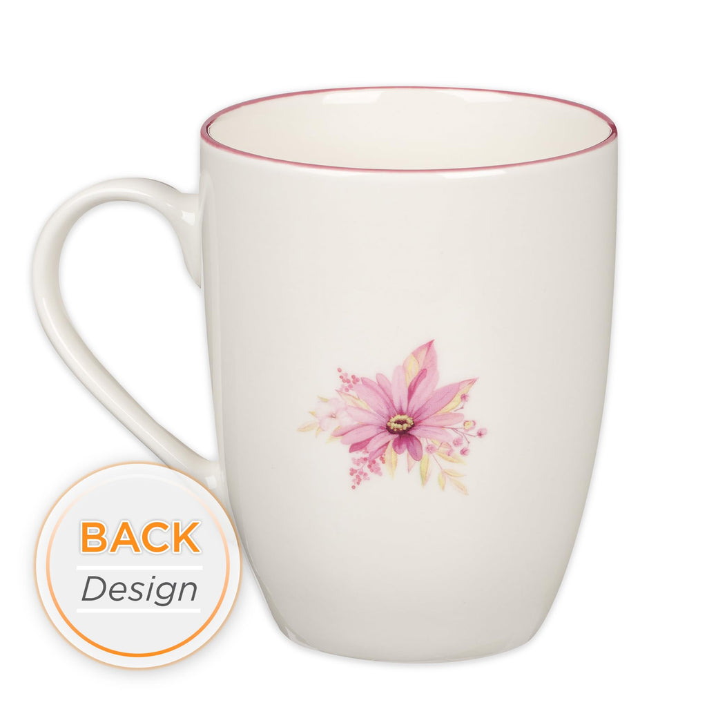 Christian Art Gifts Inspirational Ceramic Coffee & Tea Scripture Mug for Women: All Things are Possible Encouraging Bible Verse, Cute Microwave & Dishwasher Safe Drinkware, White & Pink Floral, 12 oz.