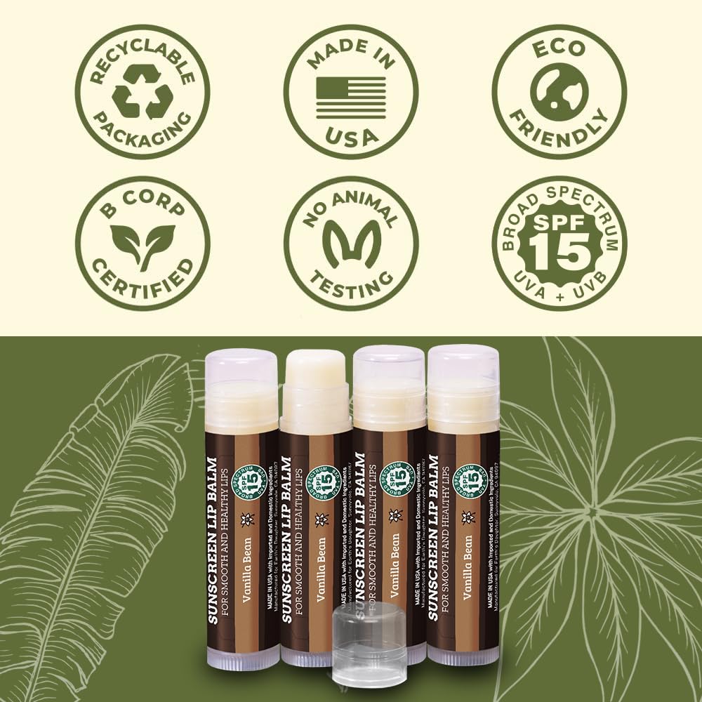 Earth's Daughter USDA Organic Lip Balm 6-Pack - Fruit Flavors, Beeswax, Coconut Oil, Vitamin E - Best Lip Repair Chapstick for Dry Cracked Lips - Moisturizing Lip Care
