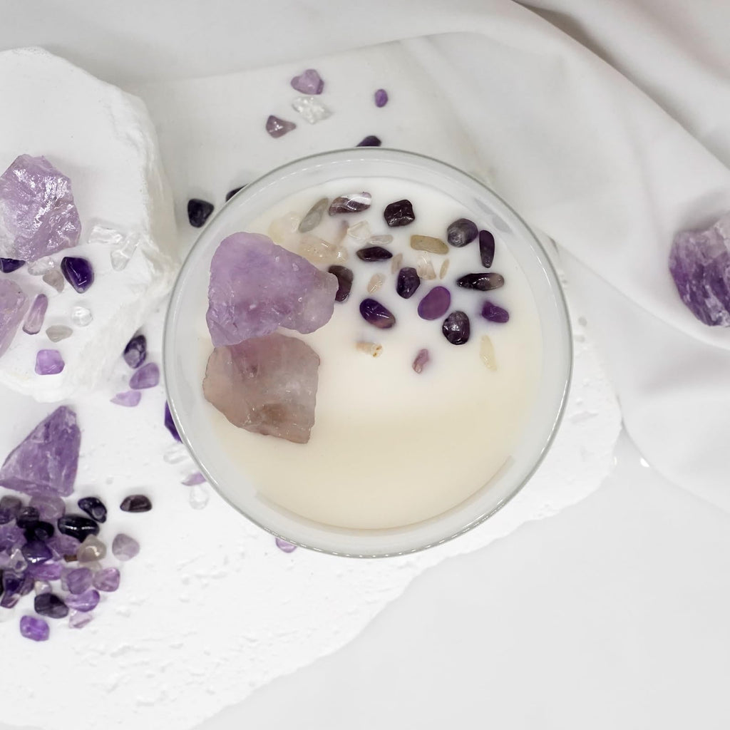 AVACONCEPT Crystal Infused Soy Wax Candle Gift Set Aromatherapy Scented Candles with Healing Crystals Natural Hand-Poured Luxury for Relaxation & Home Décor (Sunstone & Amethyst & Amazonite)