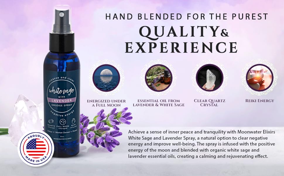 White Sage Smudge Spray for Spiritual Cleansing & Aura Protection, Sage Mist for Cleansing Negative Energy & Protection, Home & Meditation, Clear Quartz Reiki Energized Aromatherapy Room Spray - 4oz