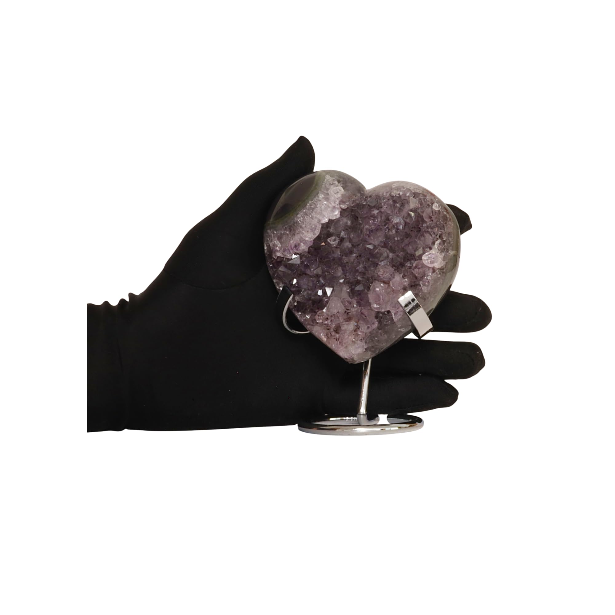 Hand-carved Amethyst Heart Cluster with Stand, Natural Raw Crystal Heart Stone 1–7 Inch tall (50g–1200g), Reiki Healing Gemstone, Love, spiritual Valentine Gift. (200-350 Grams-1.5 to 2.5" tall)