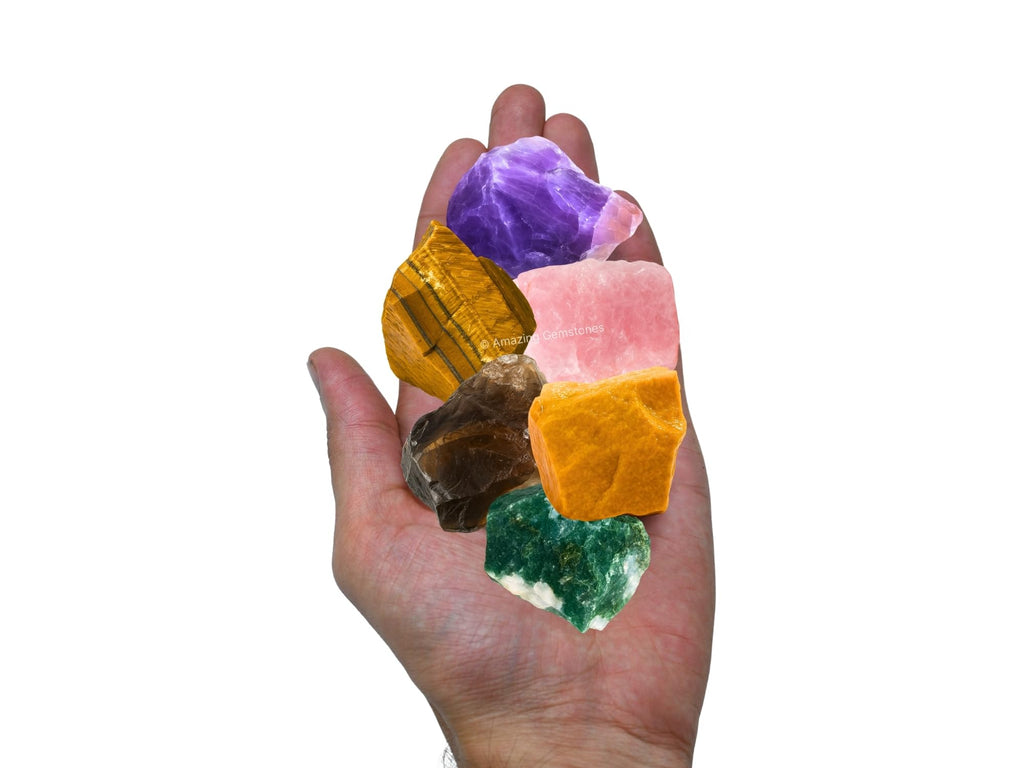 Amazing Gemstone Crystals for House Protection Manifestation, Set of 6 Amethyst, Scolecite, Shungite, Black Tourmaline, Selenite and Moss Agate Healing Crystals and Stones