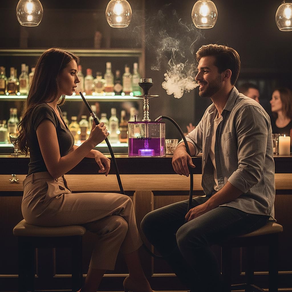 2 Hose Large Cloud Production Acrylic Hookah Set with Everything, Travel Kit with LED Hookah Machine for Shisha Smoking Experience（Black）