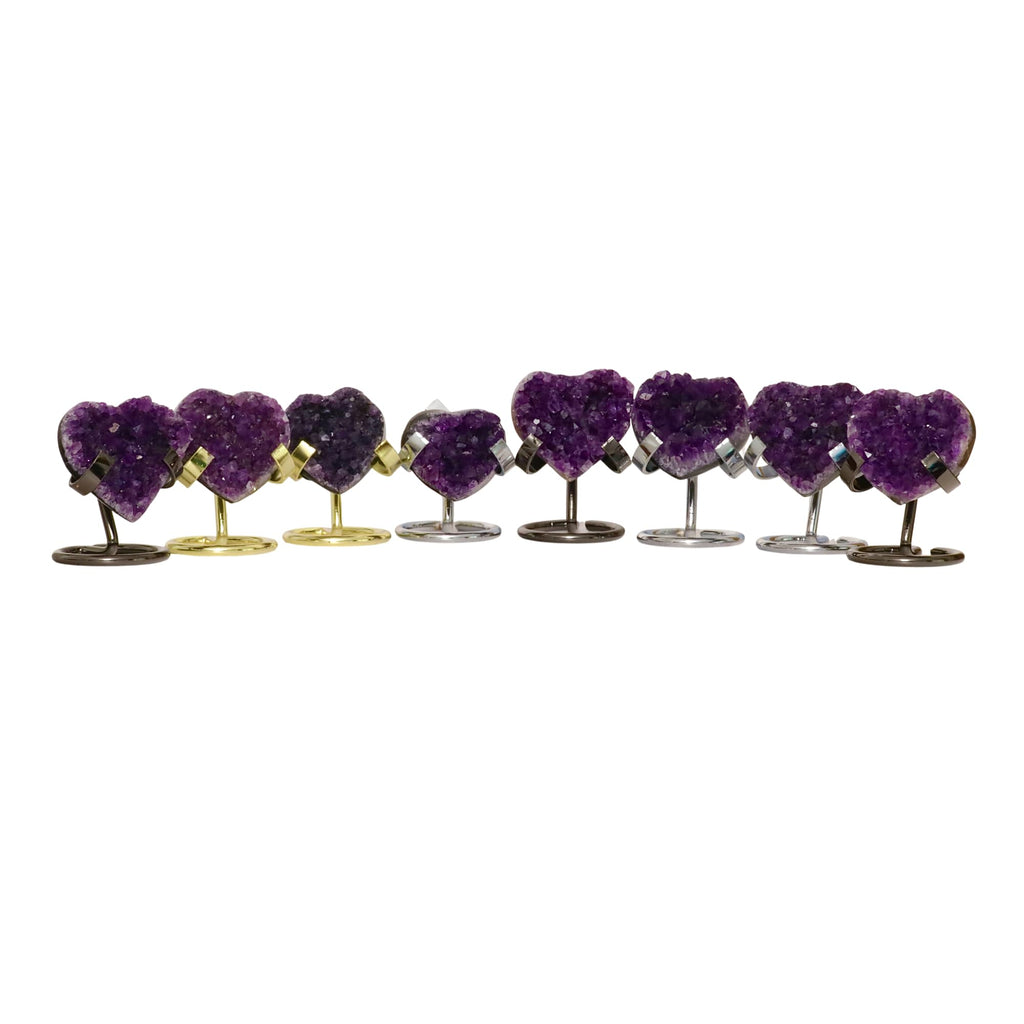 Hand-carved Amethyst Heart Cluster with Stand, Natural Raw Crystal Heart Stone 1–7 Inch tall (50g–1200g), Reiki Healing Gemstone, Love, spiritual Valentine Gift. (200-350 Grams-1.5 to 2.5" tall)