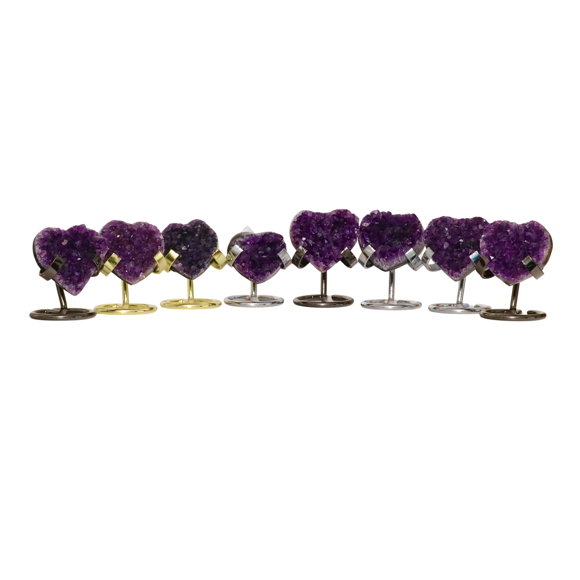 Hand-carved Amethyst Heart Cluster with Stand, Natural Raw Crystal Heart Stone 1–7 Inch tall (50g–1200g), Reiki Healing Gemstone, Love, spiritual Valentine Gift. (200-350 Grams-1.5 to 2.5" tall)