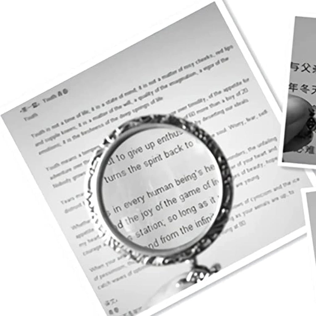 Magnifiers 10X Necklace with 40mm Diameter Glass Magnification Lens Pendant Necklace Magnifying Portable Pocket Reading Loupe Monocle for Books Crafts