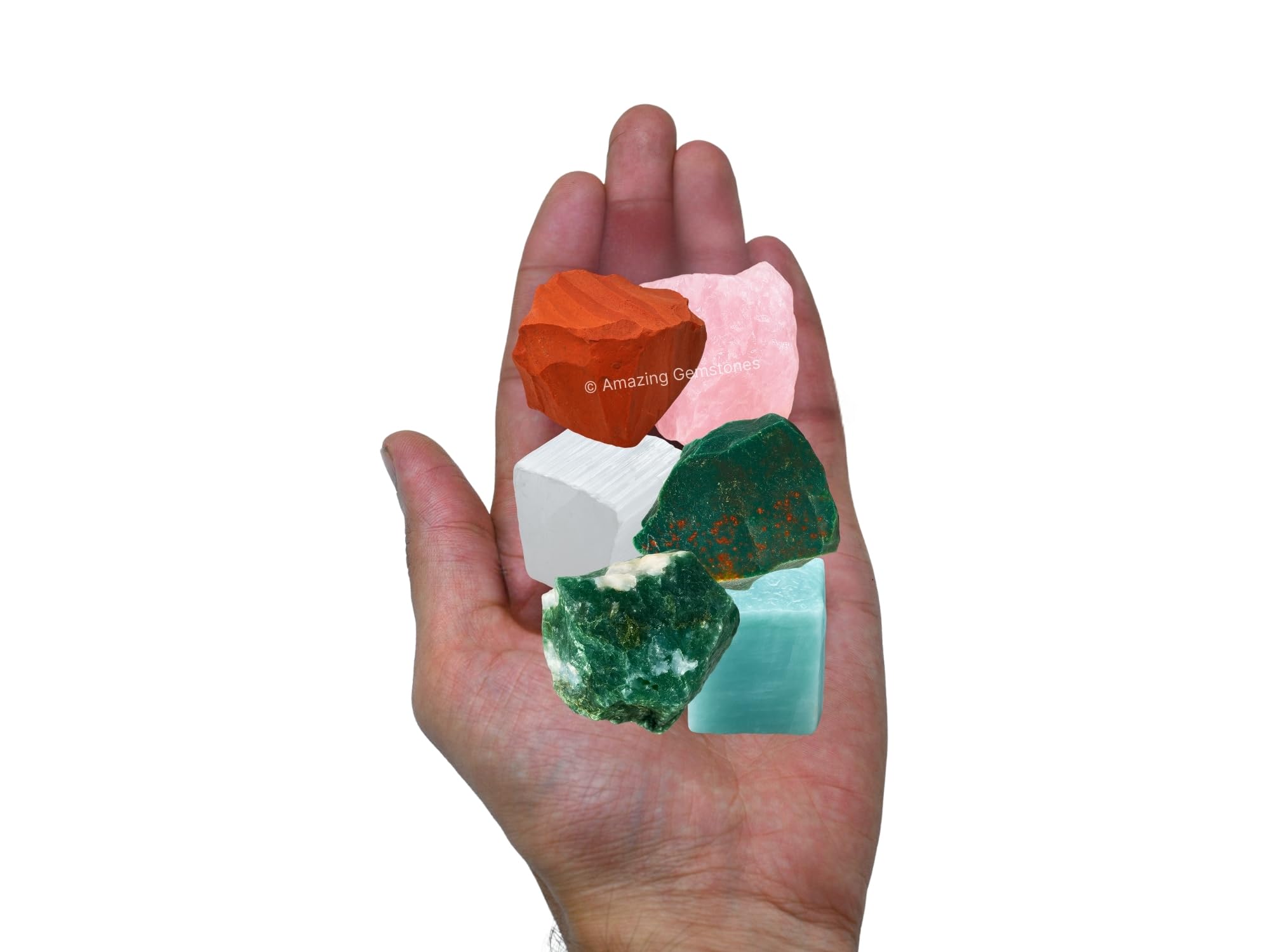 Amazing Gemstone Crystals for House Protection Manifestation, Set of 6 Amethyst, Scolecite, Shungite, Black Tourmaline, Selenite and Moss Agate Healing Crystals and Stones