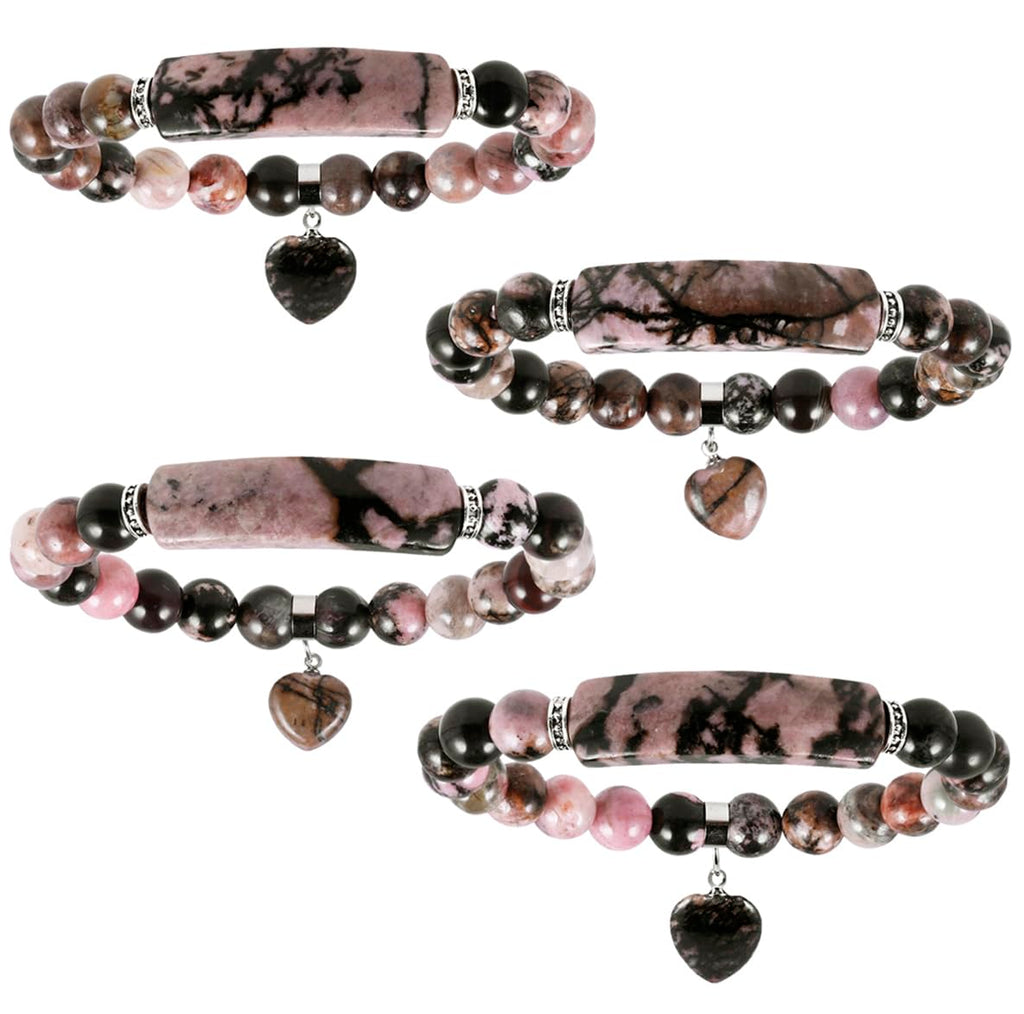 TUMBEELLUWA Healing Stone Bracelet 8mm Beads Chakra Crystal Energy Heart Charm Bracelet Handmade Jewelry for Women