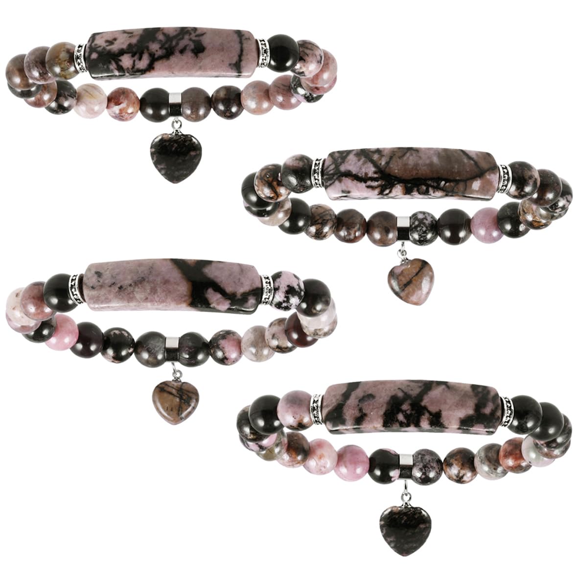 TUMBEELLUWA Healing Stone Bracelet 8mm Beads Chakra Crystal Energy Heart Charm Bracelet Handmade Jewelry for Women