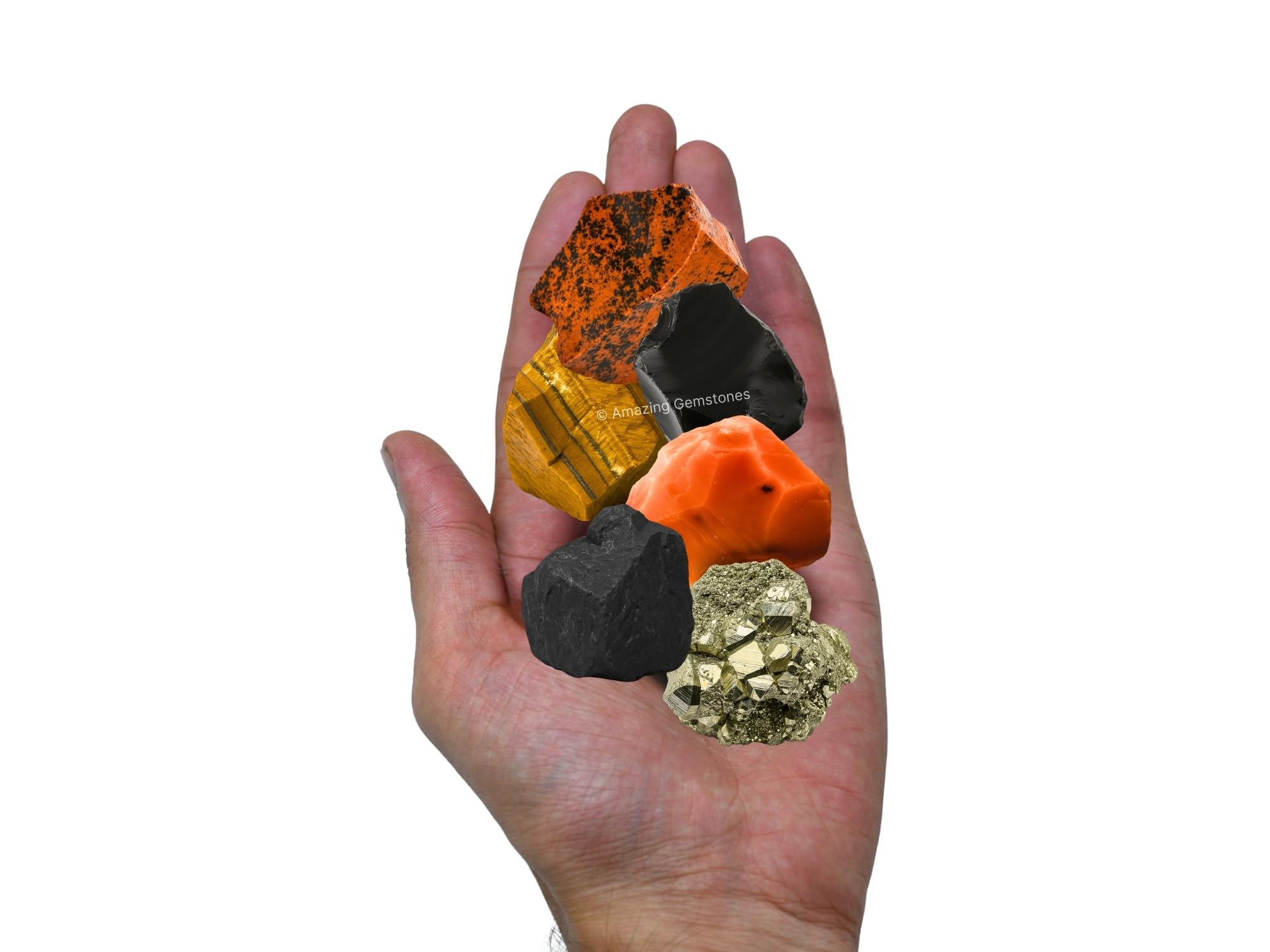 Amazing Gemstone Crystals for House Protection Manifestation, Set of 6 Amethyst, Scolecite, Shungite, Black Tourmaline, Selenite and Moss Agate Healing Crystals and Stones