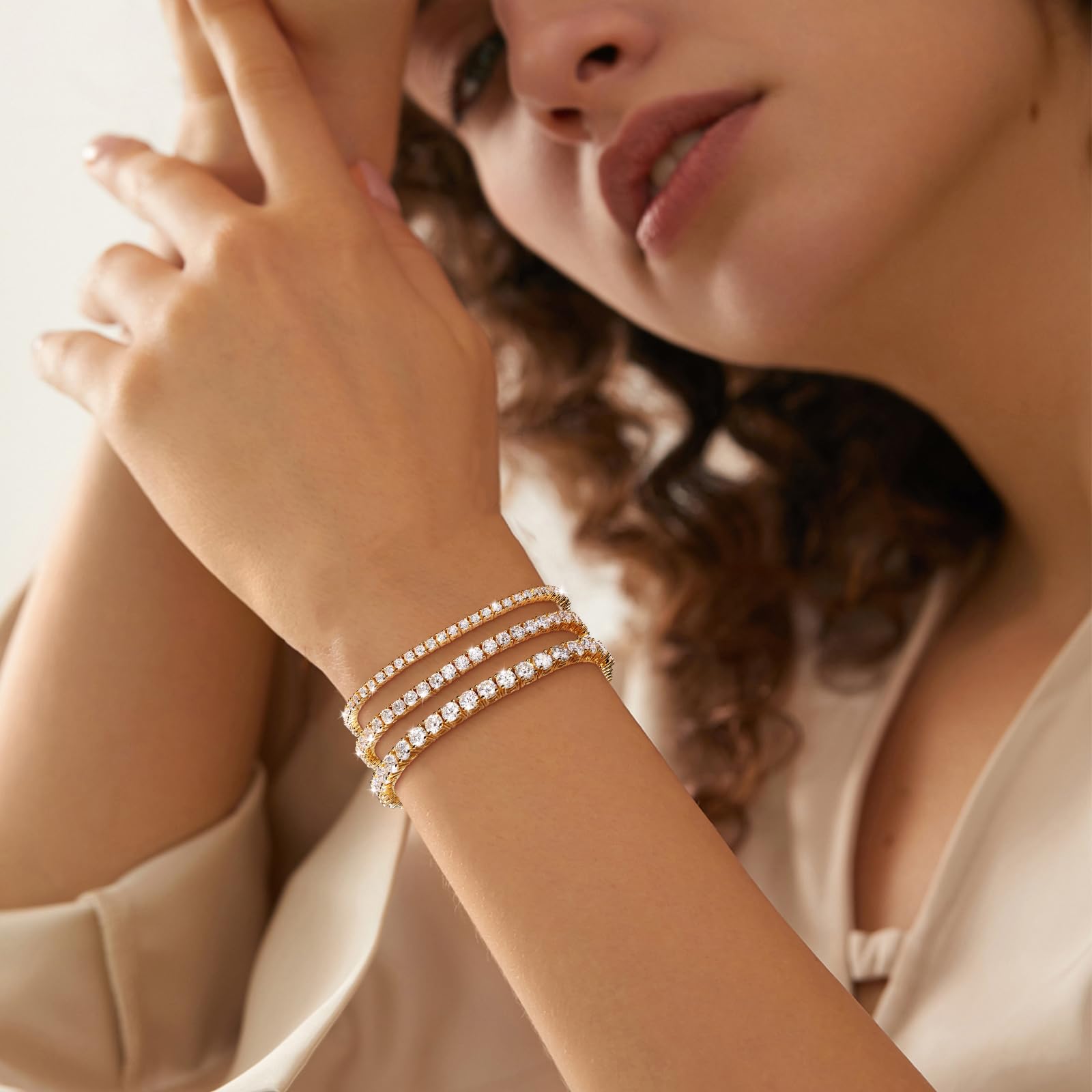 Moissanite Tennis Bracelet 1.79ct-8.69ct Adjustable Bracelet for Women 18K White Gold Plated S925 Sterling Silver Tennis Bracelet D Color VVS1 Round Cut 2/3/4mm Moissanite Bracelet Gifts for Wife/Mom