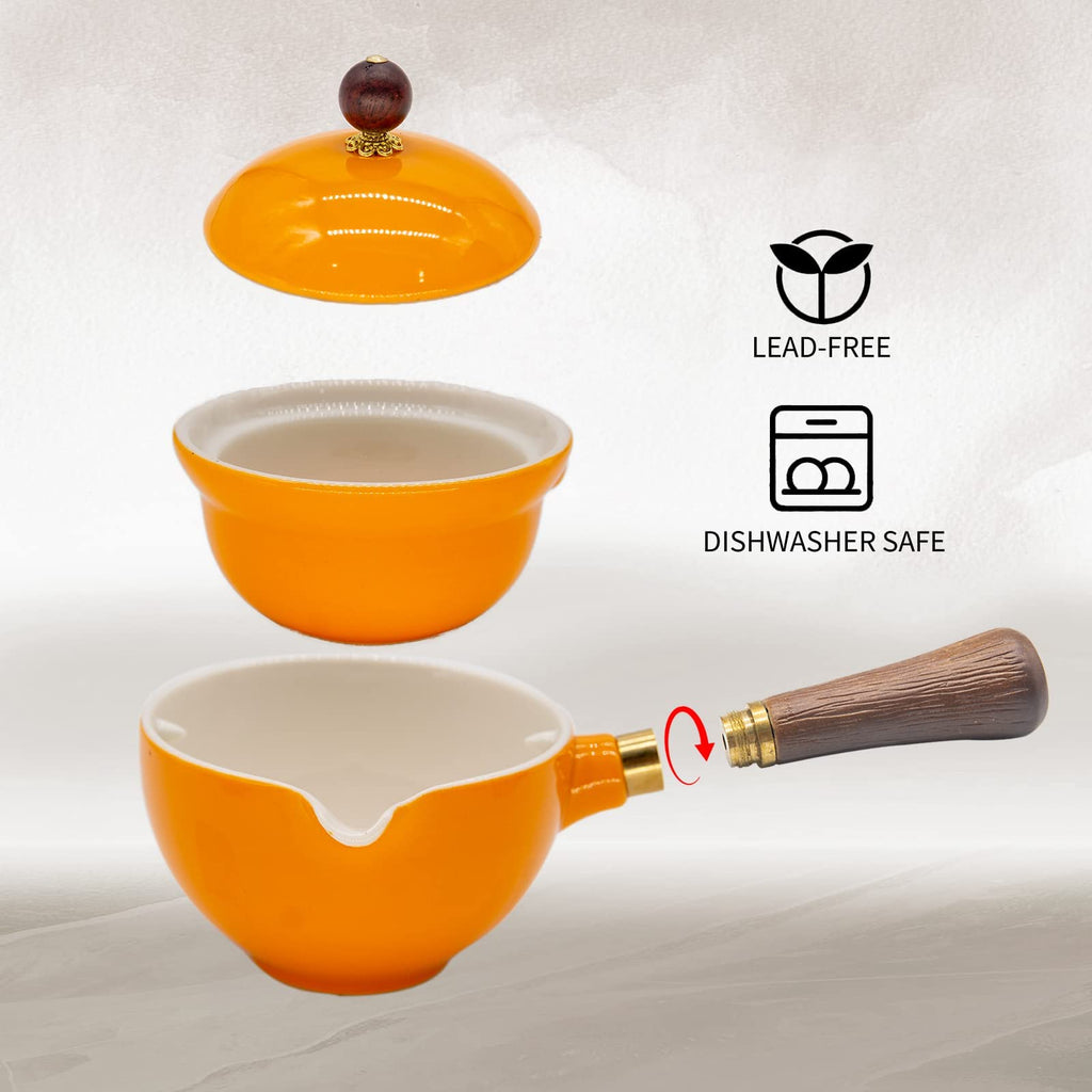 LURRIER Porcelain Chinese Gongfu Tea Set,Portable Teapot Set with 360 Rotation Tea maker and Infuser,Portable All in One Gift Bag for Travel,Home,Gifting,Outdoor and Office (Sakura)