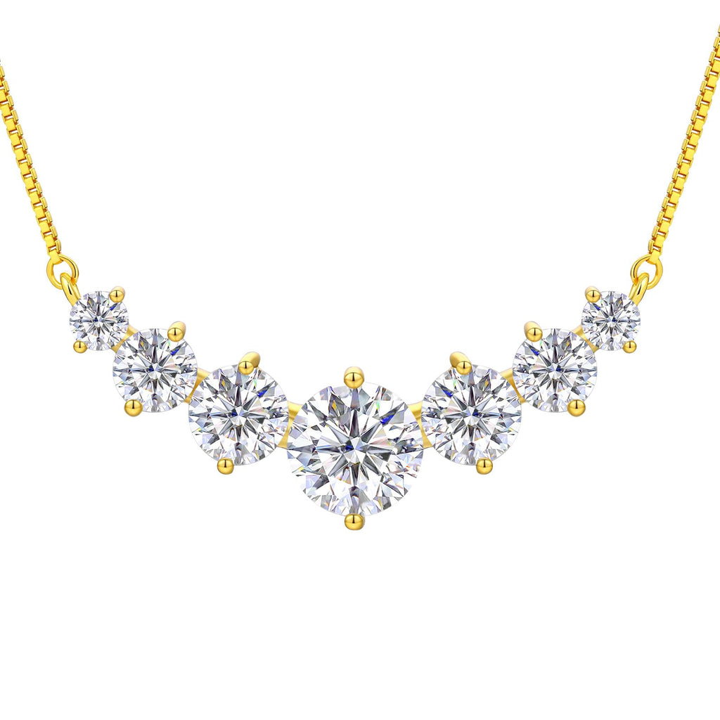 TUHE 7 Stones Moissanite Necklace for Women, 1.7-5.0 Carat Smile Moissanite Pendant Necklace 18k Gold Plated Sterling Silver 16.5+2.5 inch Box Chain Tennis Necklaces with Certificate of Authenticity