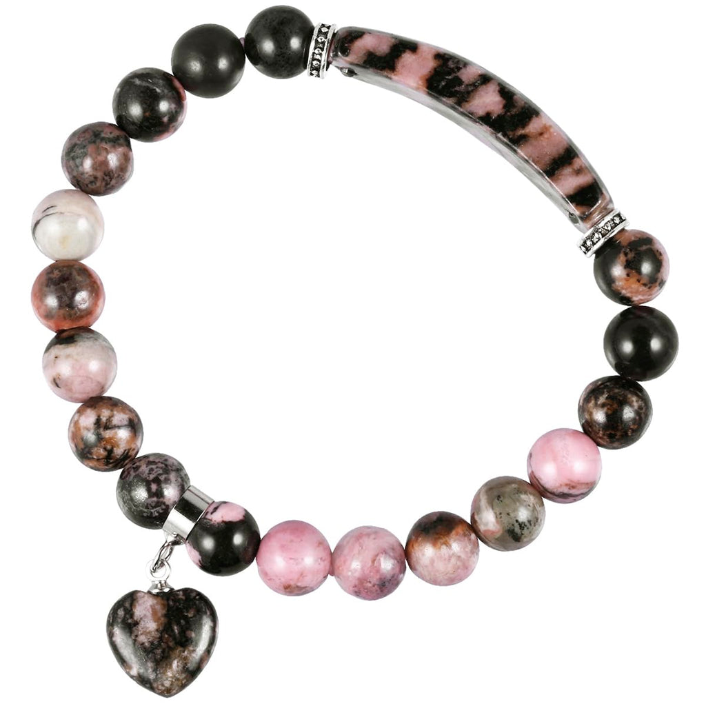 TUMBEELLUWA Healing Stone Bracelet 8mm Beads Chakra Crystal Energy Heart Charm Bracelet Handmade Jewelry for Women