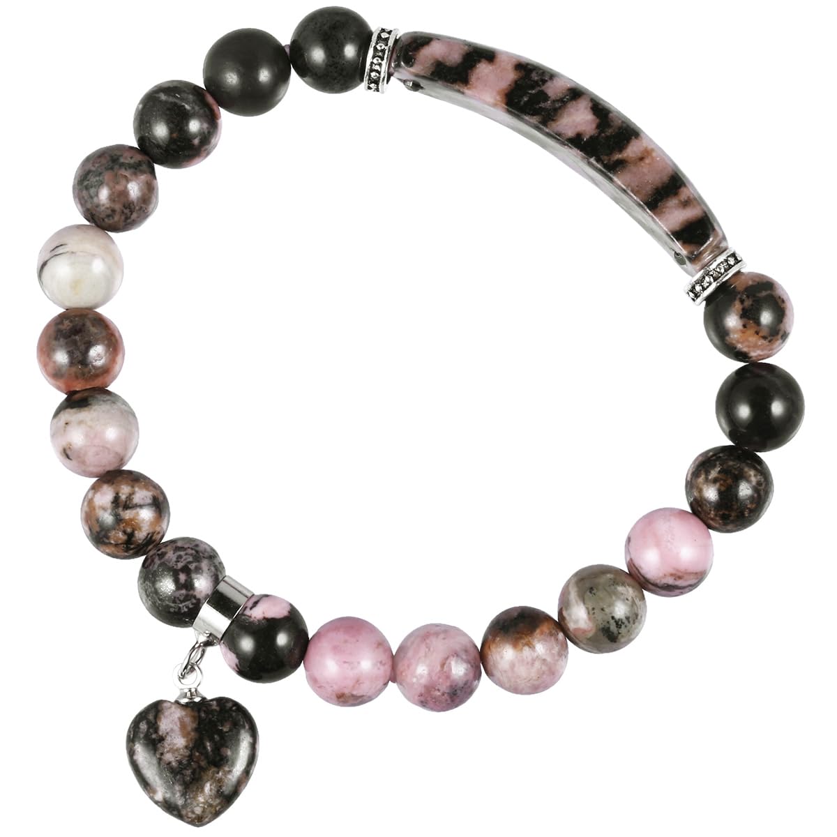 TUMBEELLUWA Healing Stone Bracelet 8mm Beads Chakra Crystal Energy Heart Charm Bracelet Handmade Jewelry for Women