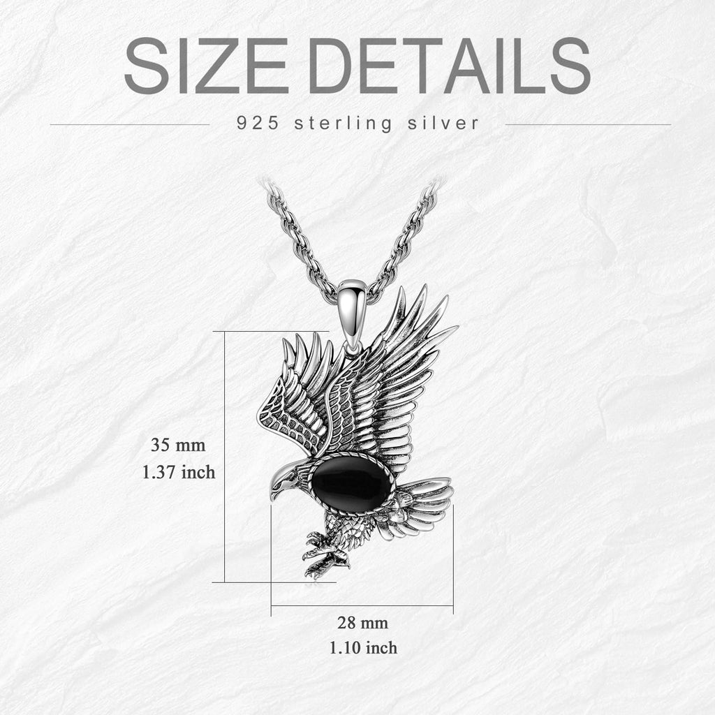 Eagle Necklace for Men 925 Sterling Silver Real Gemstone Vintage Hawk Pendant Western Viking Animal Jewelry Gifts for Father