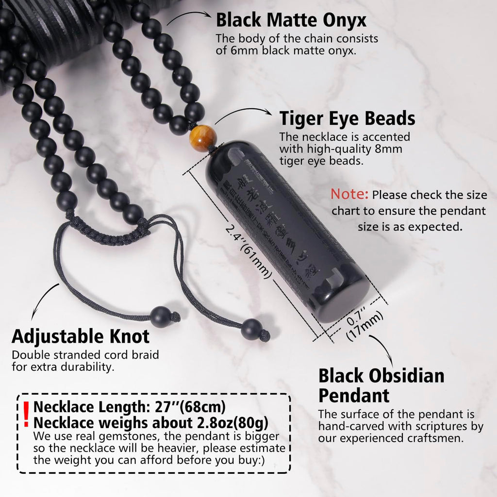 Black Obsidian Necklace Tiger Eye Gemstone Beads Crystal Stone Pendant Healing Chakra Mala Spiritual Necklace for Men Women