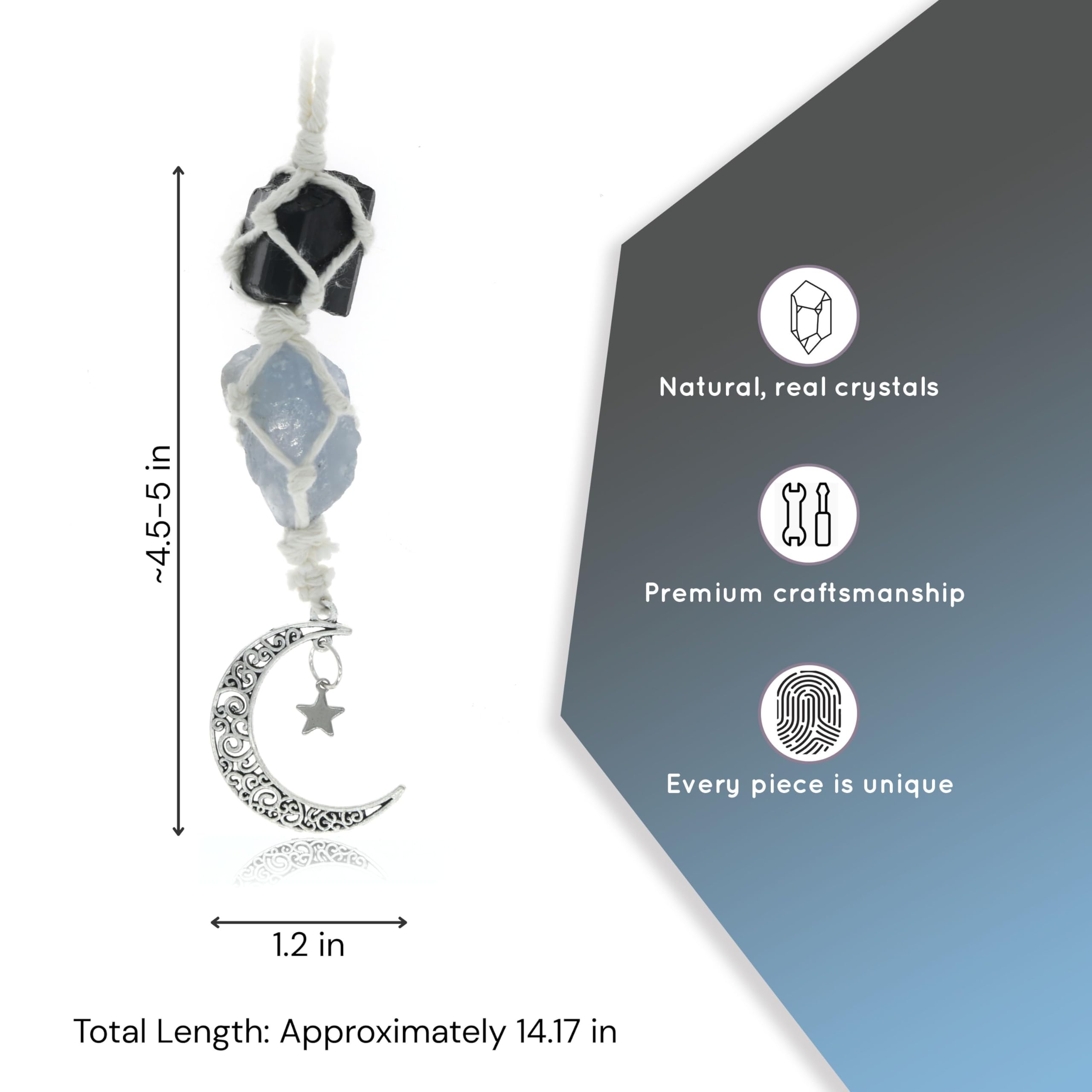 BOHO GARDEN Crystal Hanging Car Charm - Purple Rear View Mirror Hanging Car Accessories for Women, Moon Decor Hanging Ornament, Witchy Gifts and Healing Stones - Rose Quartz & Amethyst