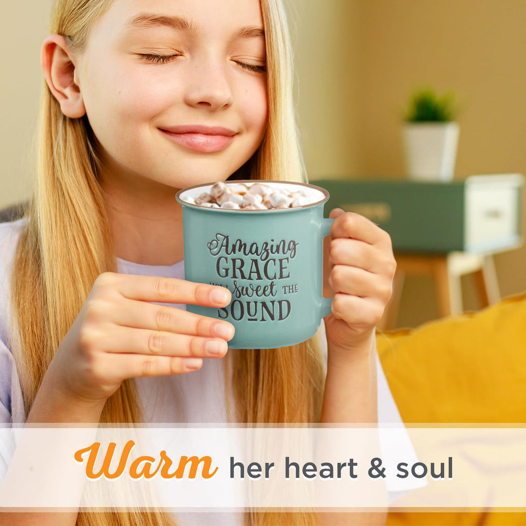 Christian Art Gifts Lavender Camp Style Ceramic Coffee Mug – 13 oz. Microwave & Dishwasher Safe Inspirational Scripture Coffee & Tea Mug for Women with Bible Verse: Let Your Light Shine – Matthew 5:16