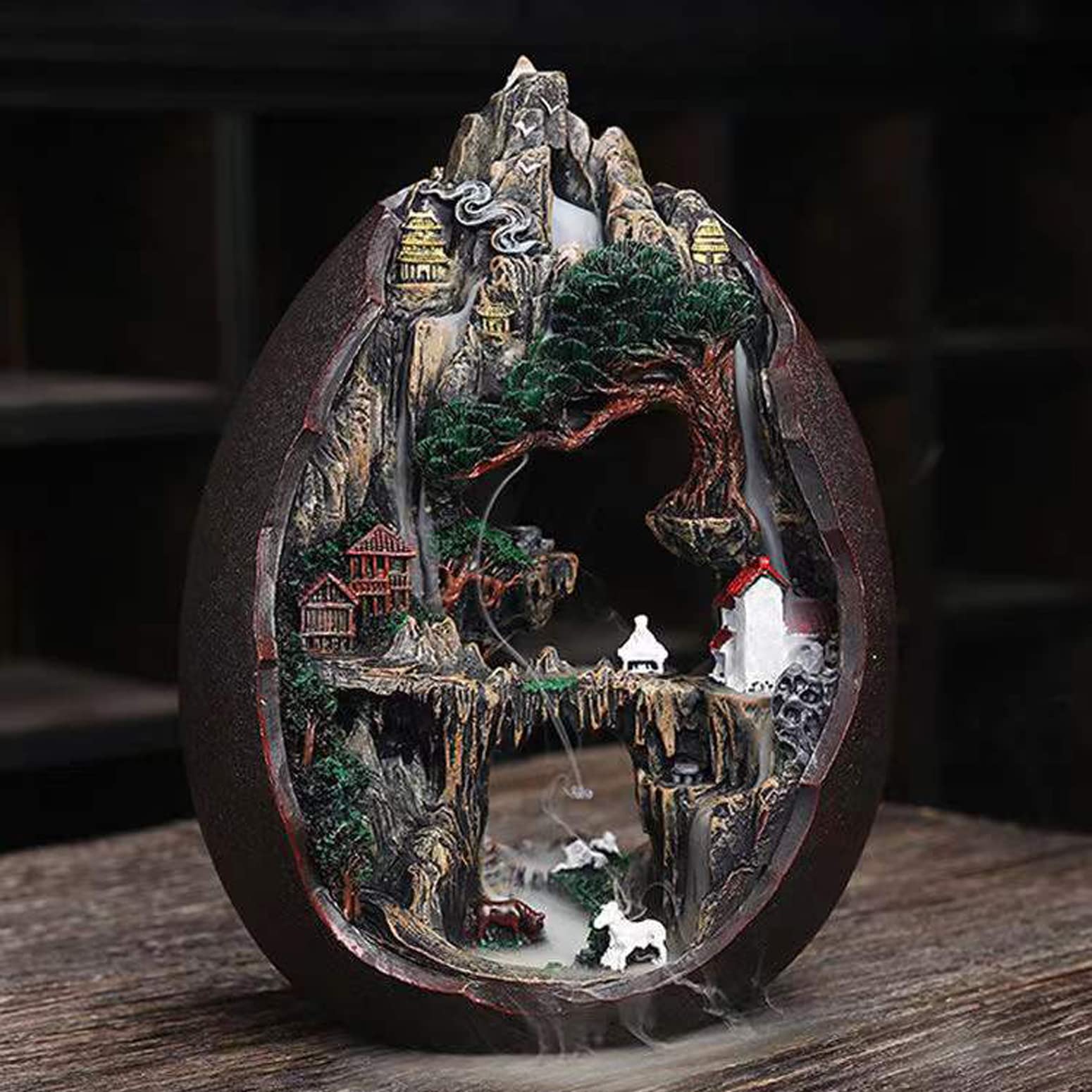 Mountain Waterfall Incense Burner，Backfall Incense Holder River, Incense Falls Meditation Decor for Room with Upgrade Incense Cones and Accessories (5in1 Palo Santo)