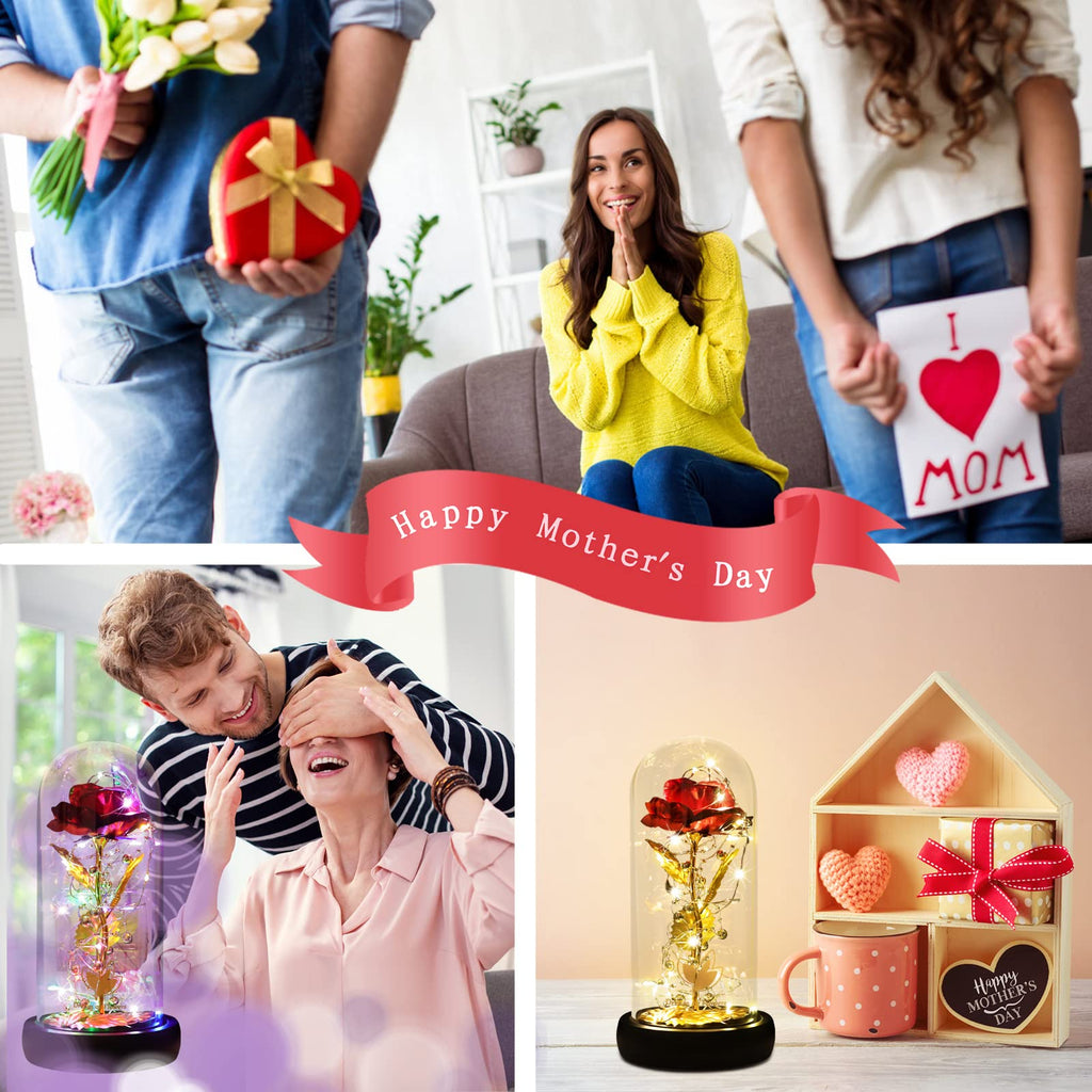 Valentine's Day Gifts for her, Eternal Rose in Glass Dome - Beauty and The Beast Inspired Keepsake, Gifts for Mom/Wife/Grandma, Preserved Roses with LED Light for Birthday/Anniversary