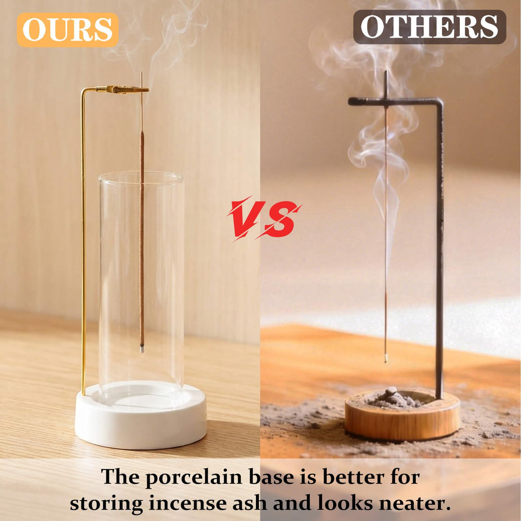 Ceremony Incense Holder, Wooden Incense Holder for Sticks with Glass Ash Catcher, Anti-ash Incense Burner with 20 Incense Sticks and a Ash Brush for Meditation Yoga Spa Room Decor