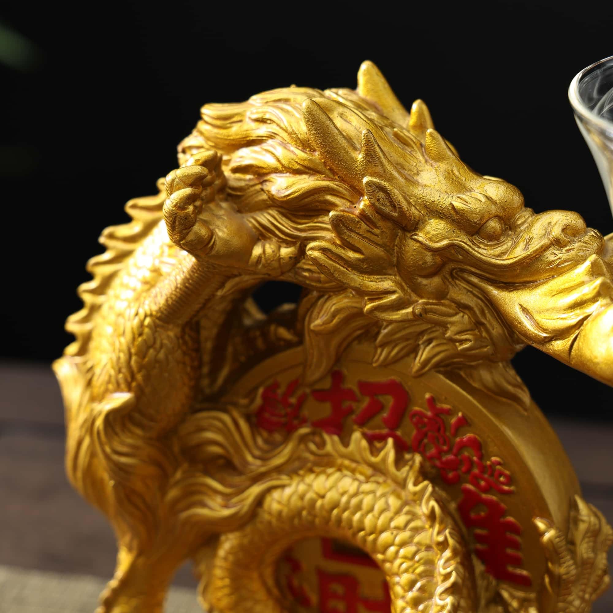 Glass Teapot Set with Infuser Semi Automatic Dragon Tea Set with 6 Small Cups (red golden dragon-b)