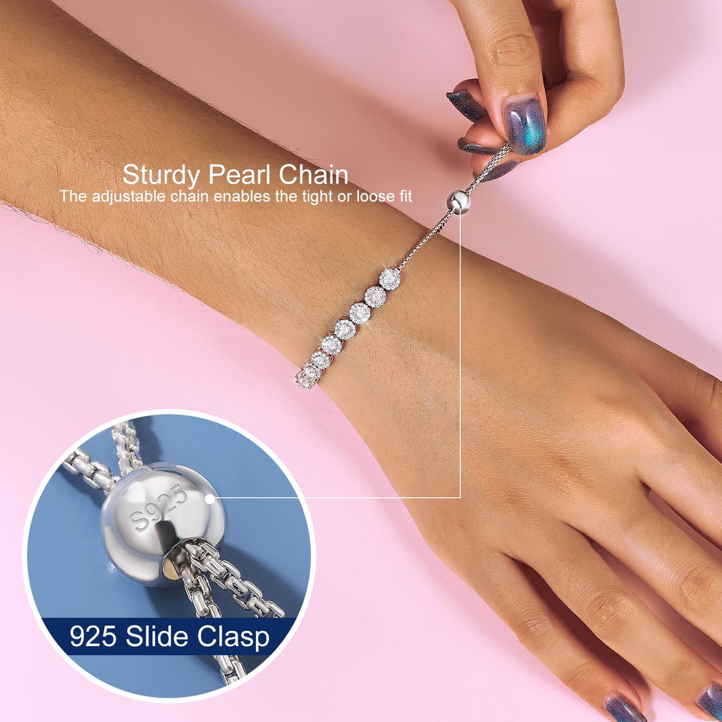 Moissanite Halo Bracelet 4.9CT-8.0CT Lab Grown Moissanite Bracelet for Women 18K White Gold Plated S925 Sterling Silver Adjustable Tennis Bracelet 5MM/7.5MM Iced Out Bracelets Cluster Jewelry