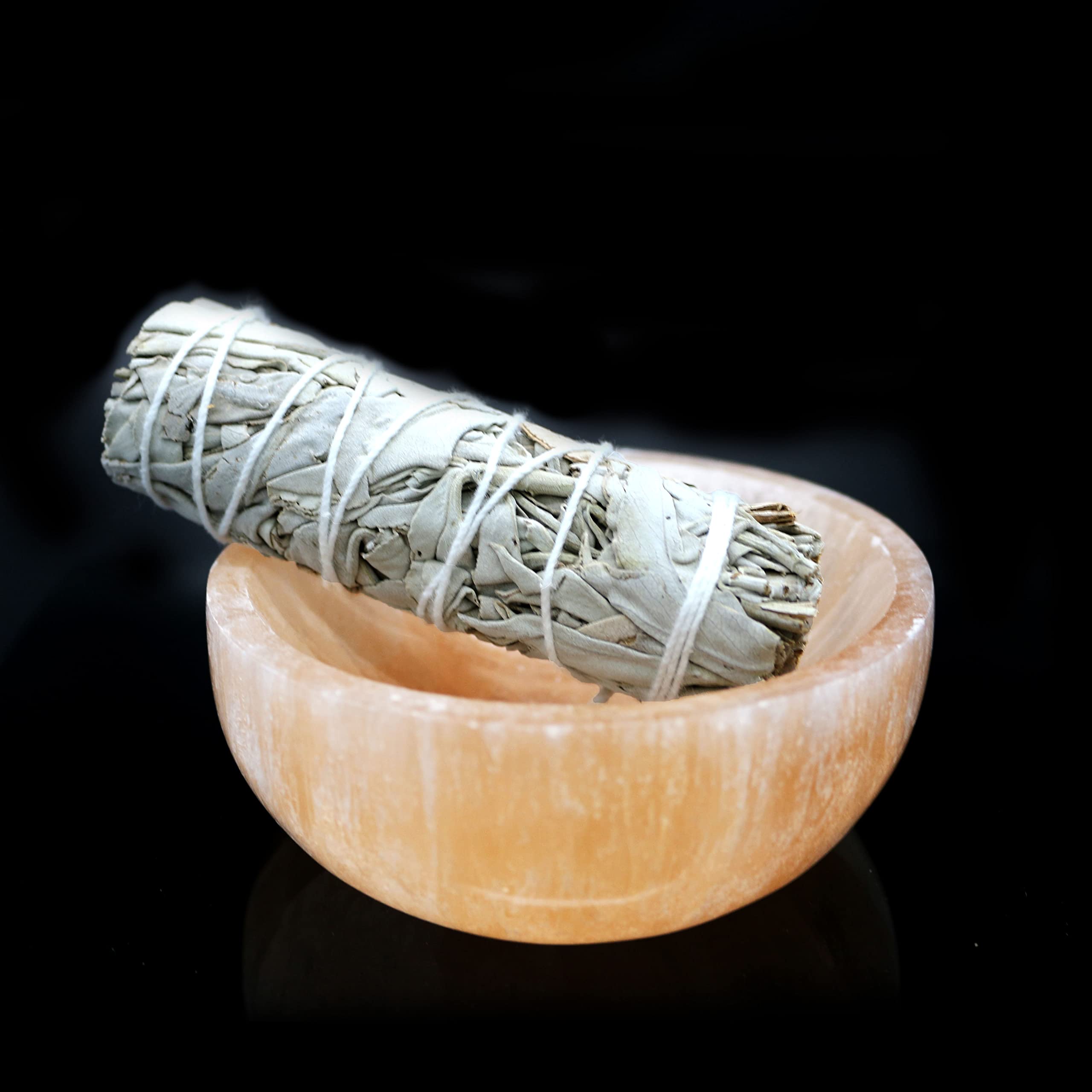 Soul Sticks Selenite Crystal Bowls for Smudging, Healing, Recharging Crystals | Pure Selenite Smudge Bowl & Crystal Charging Station Ethically Sourced in Morocco, Orange (4 Inch)