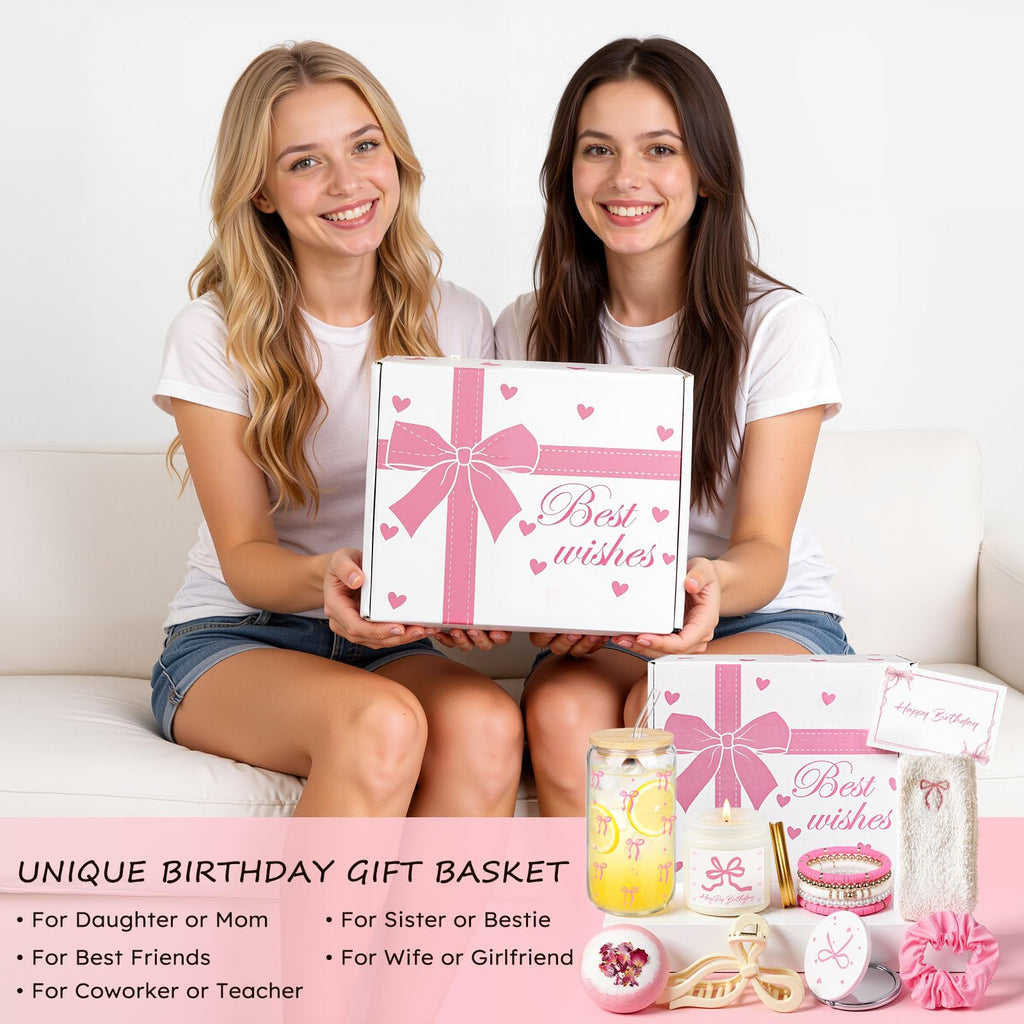 Elegant Birthday Gifts for Women, Black Bow Unique Birthday Relaxing Gifts Box with Scented Candles, Greeting Card & Home-Spa Relaxation, Birthdays Presents for Her, Best Friend, Sister, Wife