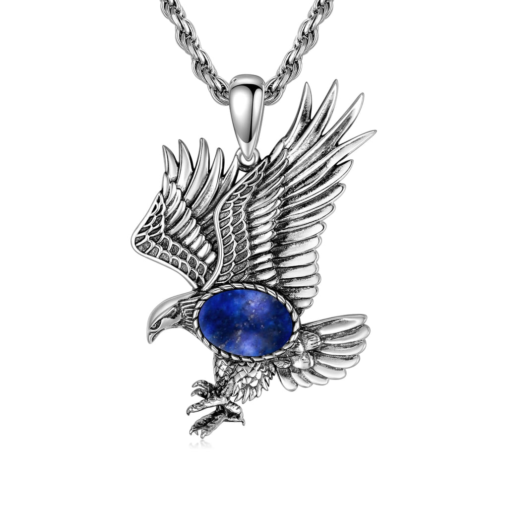 Eagle Necklace for Men 925 Sterling Silver Real Gemstone Vintage Hawk Pendant Western Viking Animal Jewelry Gifts for Father