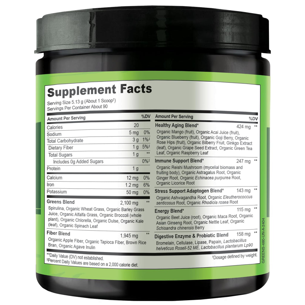 NATURELO Raw Greens Superfood Powder - Unsweetened - Boost Energy, Detox, Enhance Health - Organic Spirulina - Wheat Grass - Whole Food Nutrition from Fruits & Vegetables - 240 Grams
