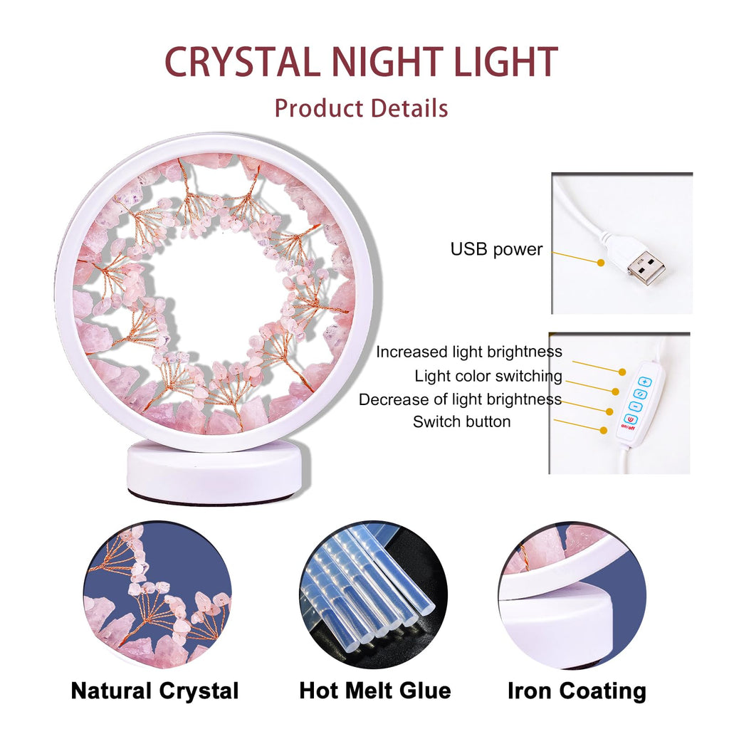 Runyangshi Amethyst Night Lamp 8.6" Natural Healing Crystal Bedside Lamp USB Port 3 Colours Dimming Mode Bedroom Lamp Suitable Night Light for Living Room Bedroom Office Home Decor Ideal Gift