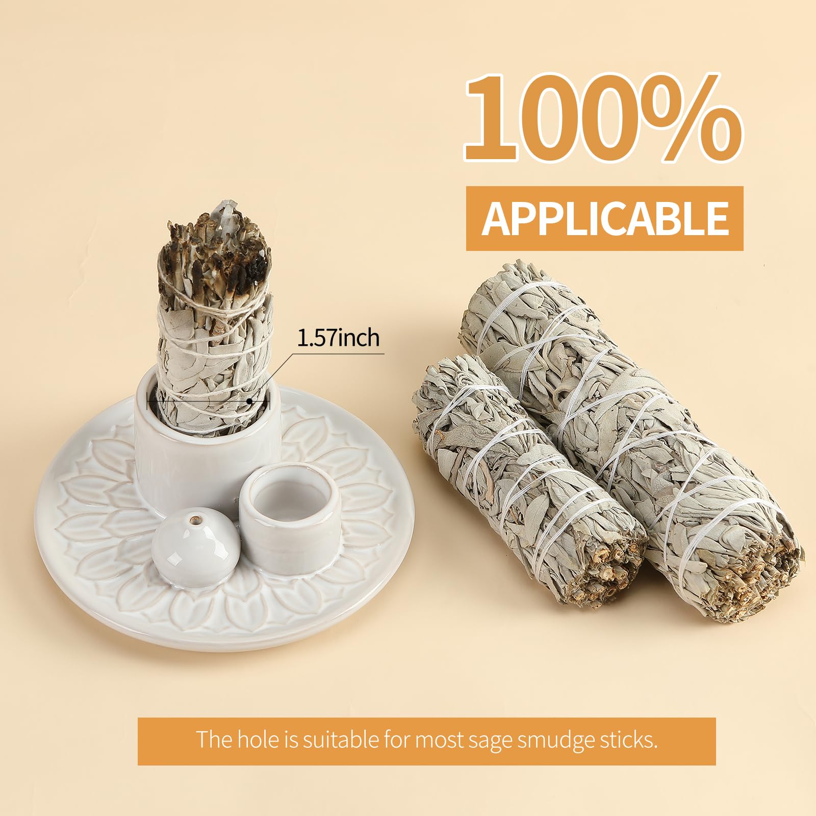 Handmade Ceramic Incense Burner for Palo Santo Incense Sticks, 4 in 1 Multi-Purpose Sage Holder for Burning, Ash Catcher Tray for Meditation Yoga Room (Golden)