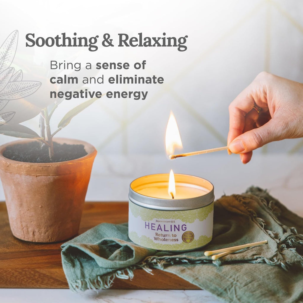 Magnificent 101 Long-Lasting Home Blessing - Love & Laughter Aromatherapy Smudge Candle - 6 Oz - 35-Hour Burn - Soy Wax, Sage, Bergamot & Sandalwood - Meditation & Manifestation - Sage Candle