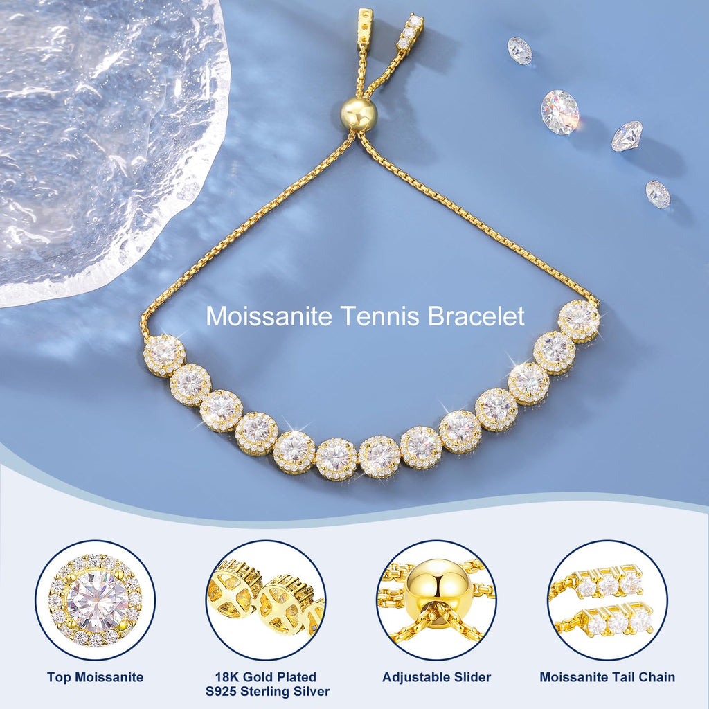Moissanite Halo Bracelet 4.9CT-8.0CT Lab Grown Moissanite Bracelet for Women 18K White Gold Plated S925 Sterling Silver Adjustable Tennis Bracelet 5MM/7.5MM Iced Out Bracelets Cluster Jewelry