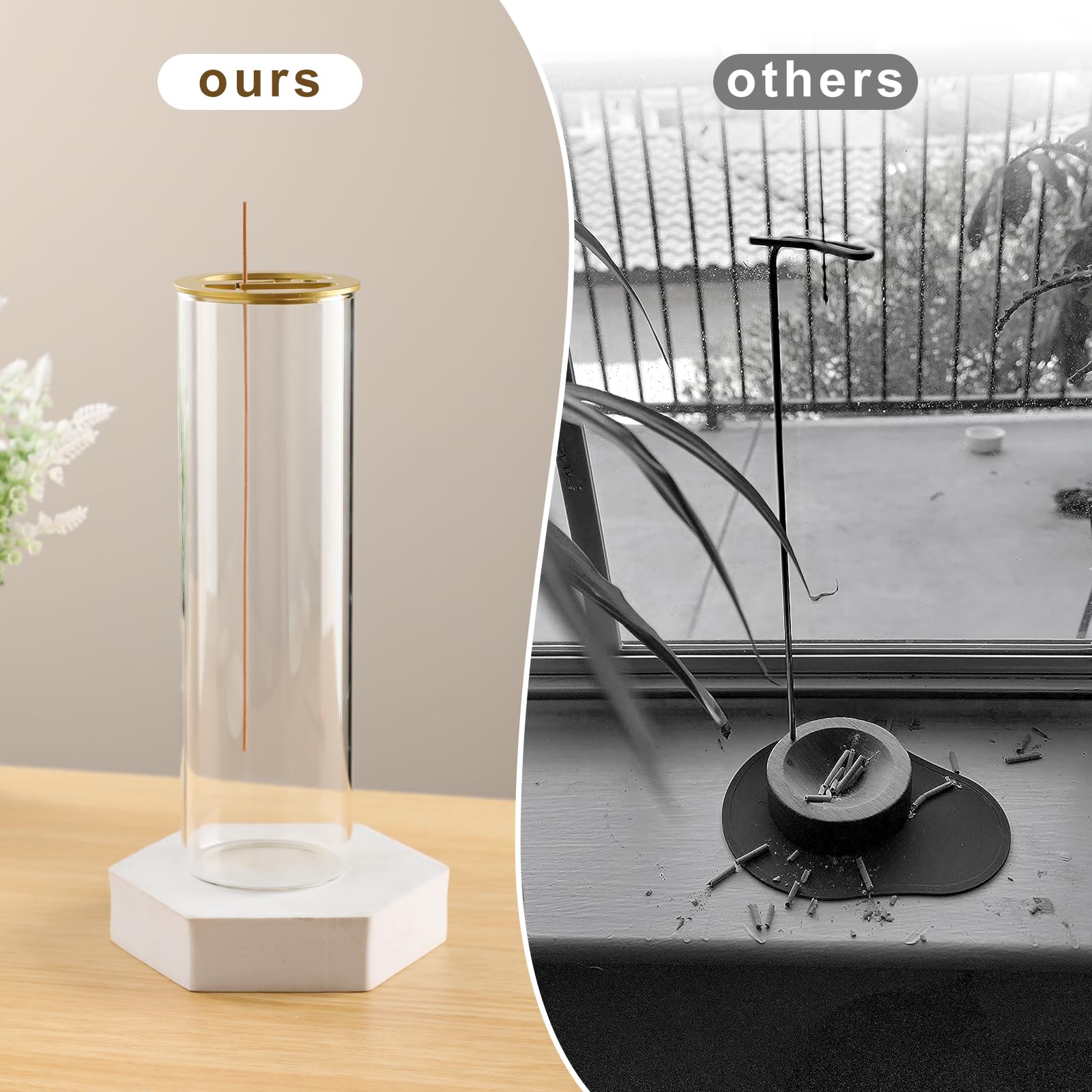 Ceremony Incense Holder, Wooden Incense Holder for Sticks with Glass Ash Catcher, Anti-ash Incense Burner with 20 Incense Sticks and a Ash Brush for Meditation Yoga Spa Room Decor