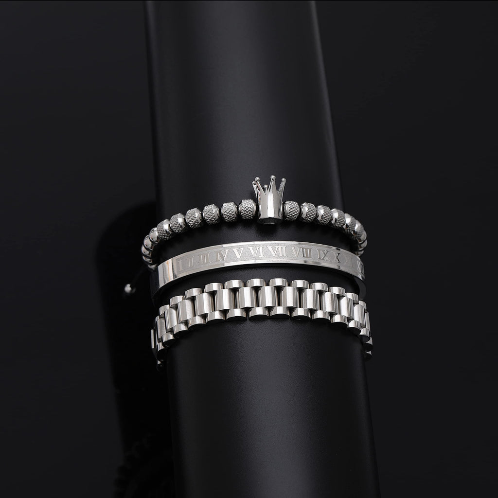WFYOU 3PCS Stainless Steel Bracelets for Men Gold Roman Numeral Bangle Bracelet Twisted Cable Bracelet Adjustable Cuff Bracelet Mens Luxury Jewelry Bracelets Gifts
