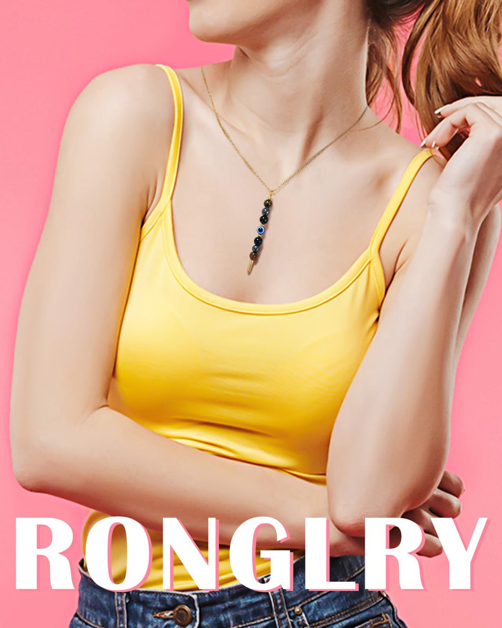 Ronglry Healing Crystals and Stones Necklace Spiritual Crystal Necklace for Women Men Anxiety Necklace Empath Protection New Beginnings Gifts Crystal Pendant Necklace Healing Crystals Jewelry