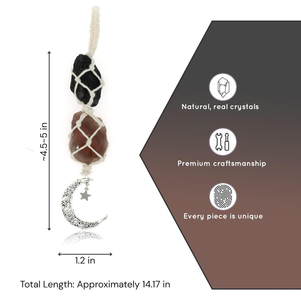 BOHO GARDEN Crystal Hanging Car Charm - Purple Rear View Mirror Hanging Car Accessories for Women, Moon Decor Hanging Ornament, Witchy Gifts and Healing Stones - Rose Quartz & Amethyst