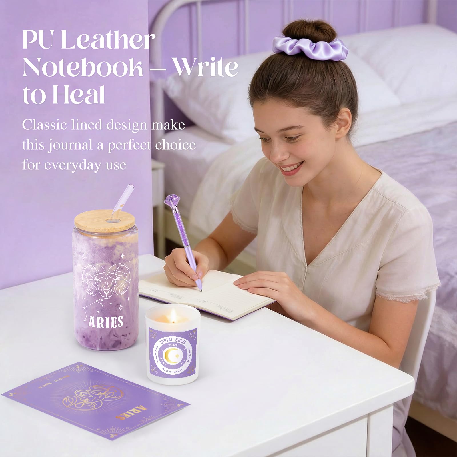Pisces Birthday Gifts for Women, 12PCS Purple Zodiac Gift Baskets for Women with 16 oz Pisces Glass Cup Candle Mini Jewelry Gift Box, Unique Womens Birthday Gifts for Best Friend, Her, Mom, Sister