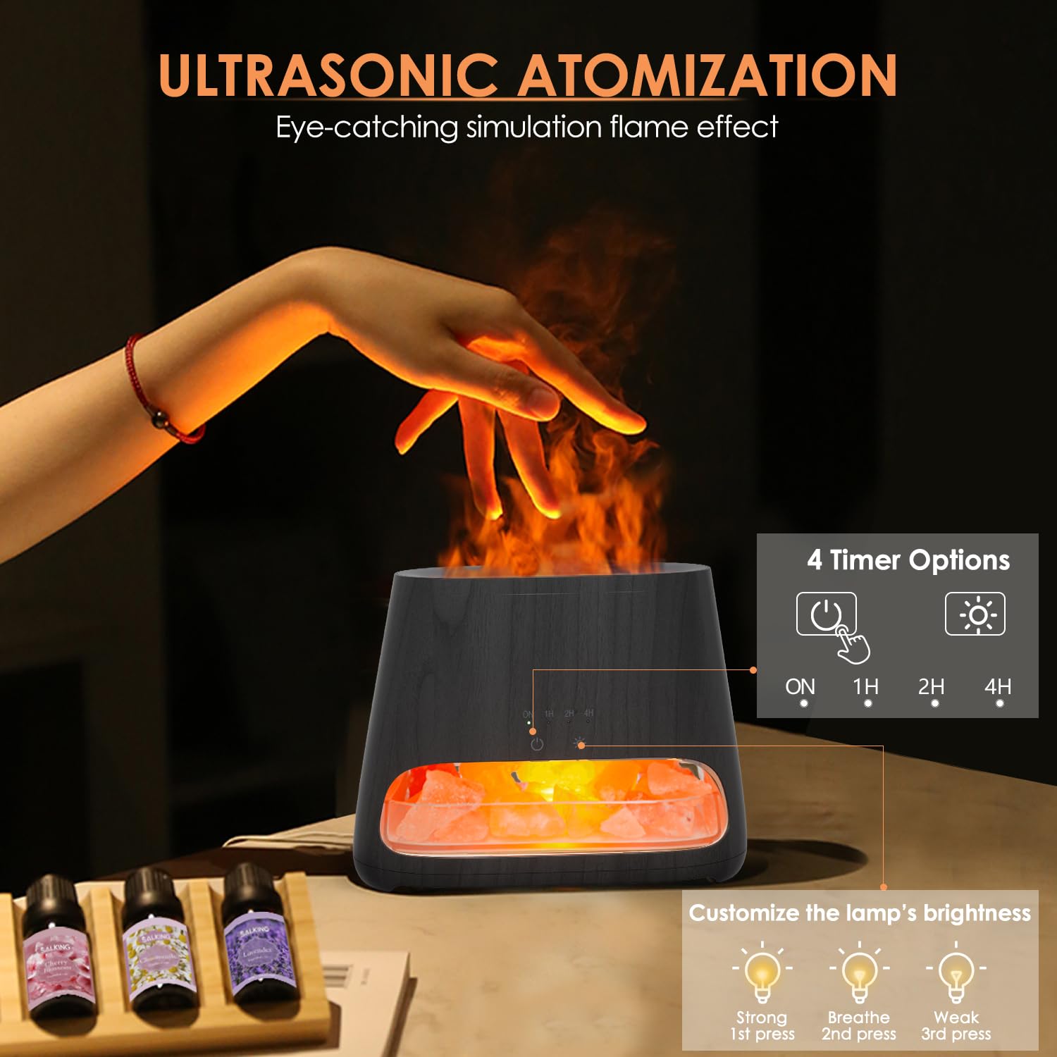 SALKING 2-in-1 Himalayan Salt Lamp & Ultrasonic Essential Oil Diffuser, Aromatherapy Diffuser Cool Mist Humidifier, Salt Therapy Lamp, 100% Pure Himalayan Salt, Ambient Glow, 150ml (Hot Pink)