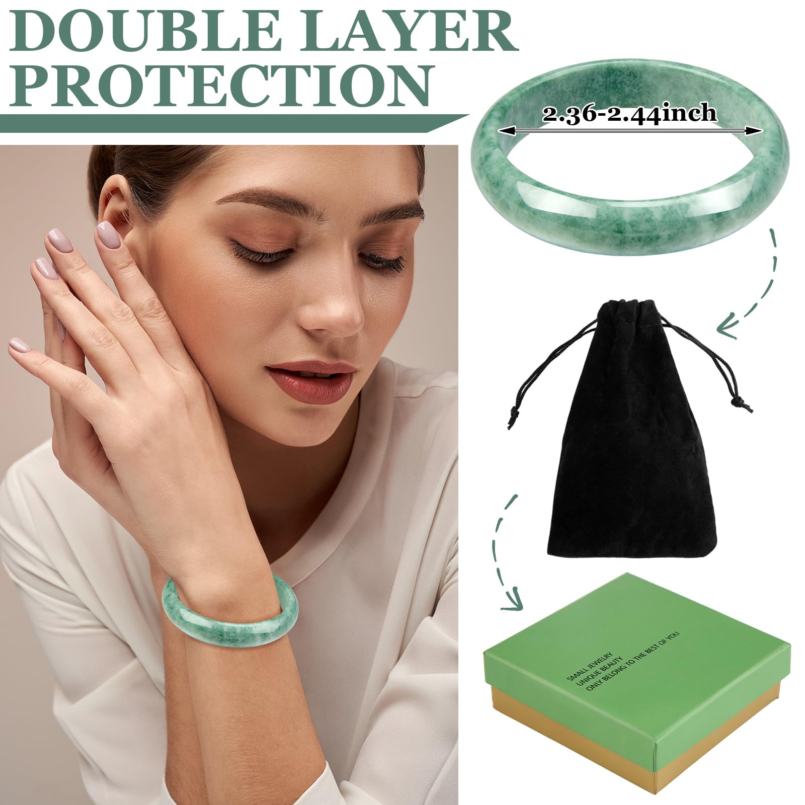 Landical 2.4'' Natural Jade Bracelet for Women Jade Bangle Bracelets with Box Good Luck Bangle Jewelry Gift for Mother