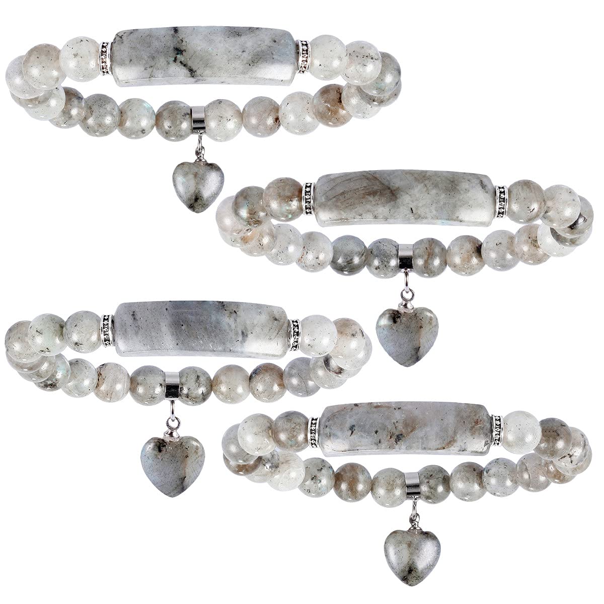 TUMBEELLUWA Healing Stone Bracelet 8mm Beads Chakra Crystal Energy Heart Charm Bracelet Handmade Jewelry for Women