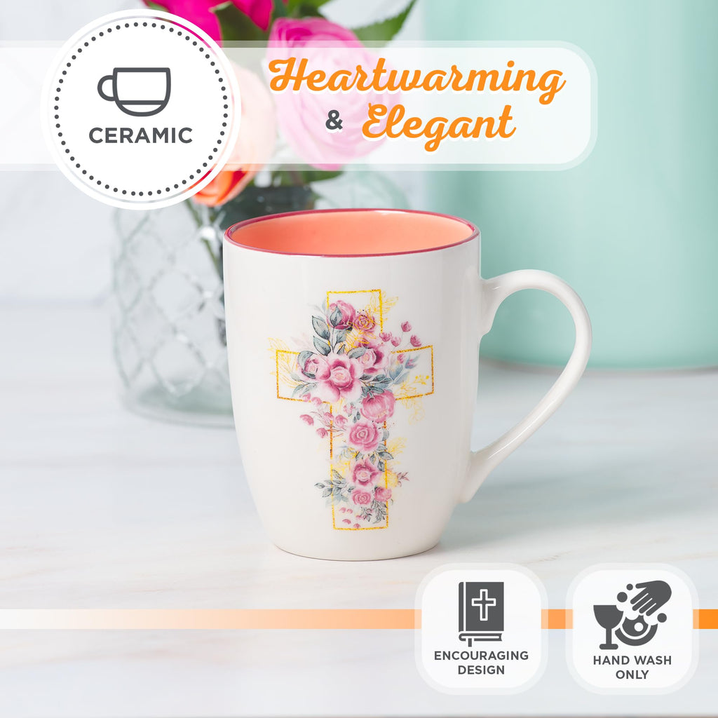 Christian Art Gifts Inspirational Ceramic Coffee & Tea Scripture Mug for Women: All Things are Possible Encouraging Bible Verse, Cute Microwave & Dishwasher Safe Drinkware, White & Pink Floral, 12 oz.