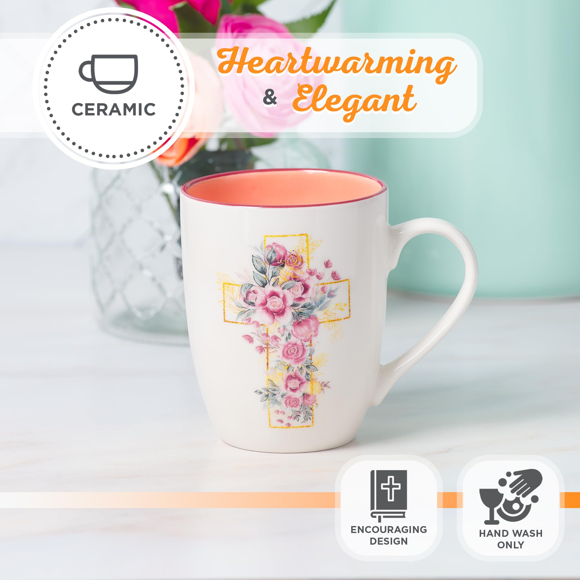 Christian Art Gifts Inspirational Ceramic Coffee & Tea Scripture Mug for Women: All Things are Possible Encouraging Bible Verse, Cute Microwave & Dishwasher Safe Drinkware, White & Pink Floral, 12 oz.