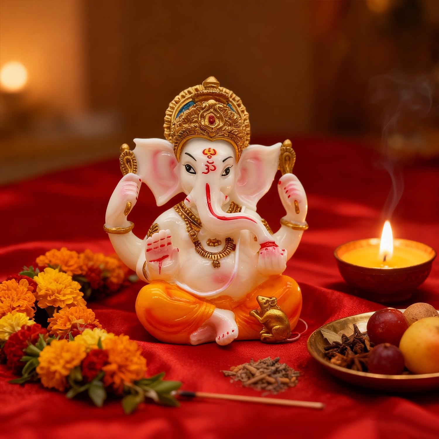 Indian God Lord Ganesha Statue -5.5" H Hindu Ganpati Idol Statues Ganesh Murti for Car Decor Temple Mandir Pooja Item Diwali Puja Gifts for Indian Decoration Spiritual Religious Gift for Housewarming