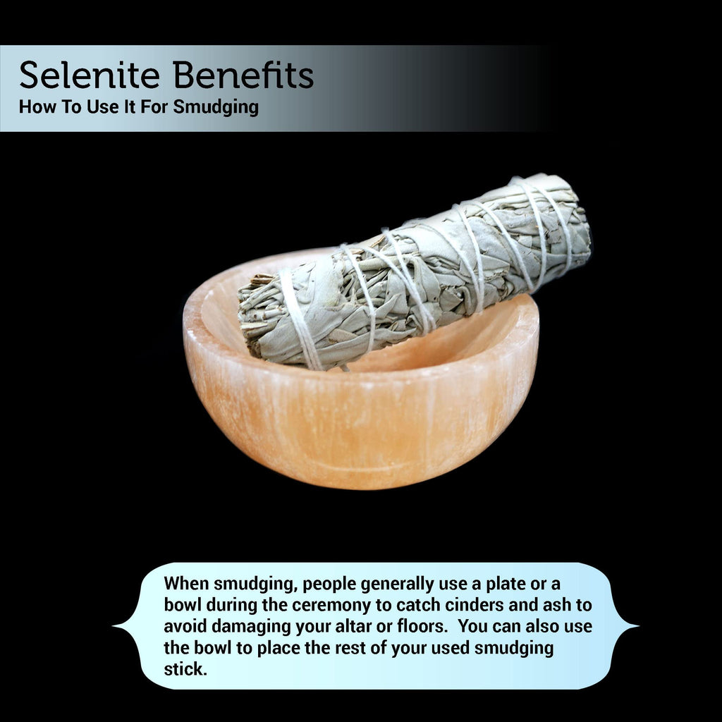 Soul Sticks Selenite Crystal Bowls for Smudging, Healing, Recharging Crystals | Pure Selenite Smudge Bowl & Crystal Charging Station Ethically Sourced in Morocco, Orange (4 Inch)
